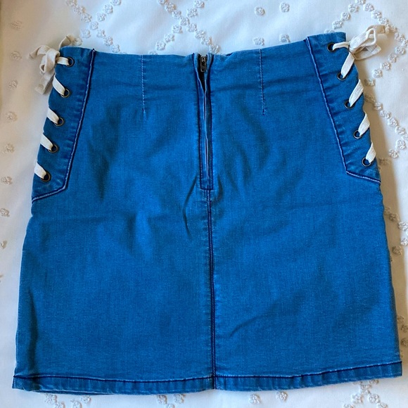 MINKPINK High Waisted Route 66 Denim Mini Skirt, Medium - Picture 2 of 4